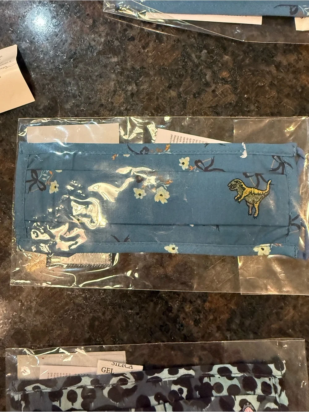 Coach Blue Floral Face Mask with Dinosaur Patch